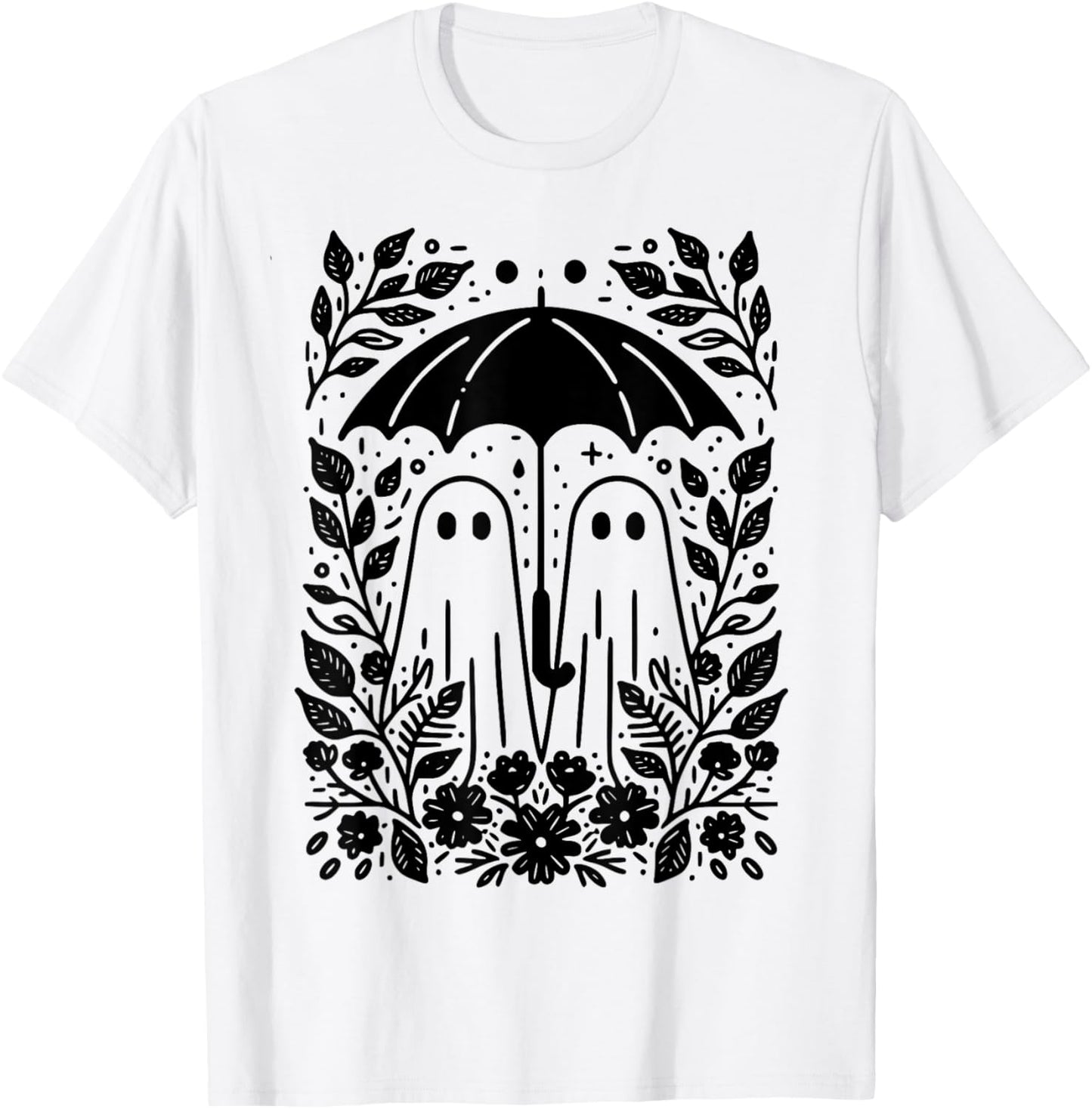 Floral Ghost Holds Umbrella Couple Spooky Season Women Men T-Shirt