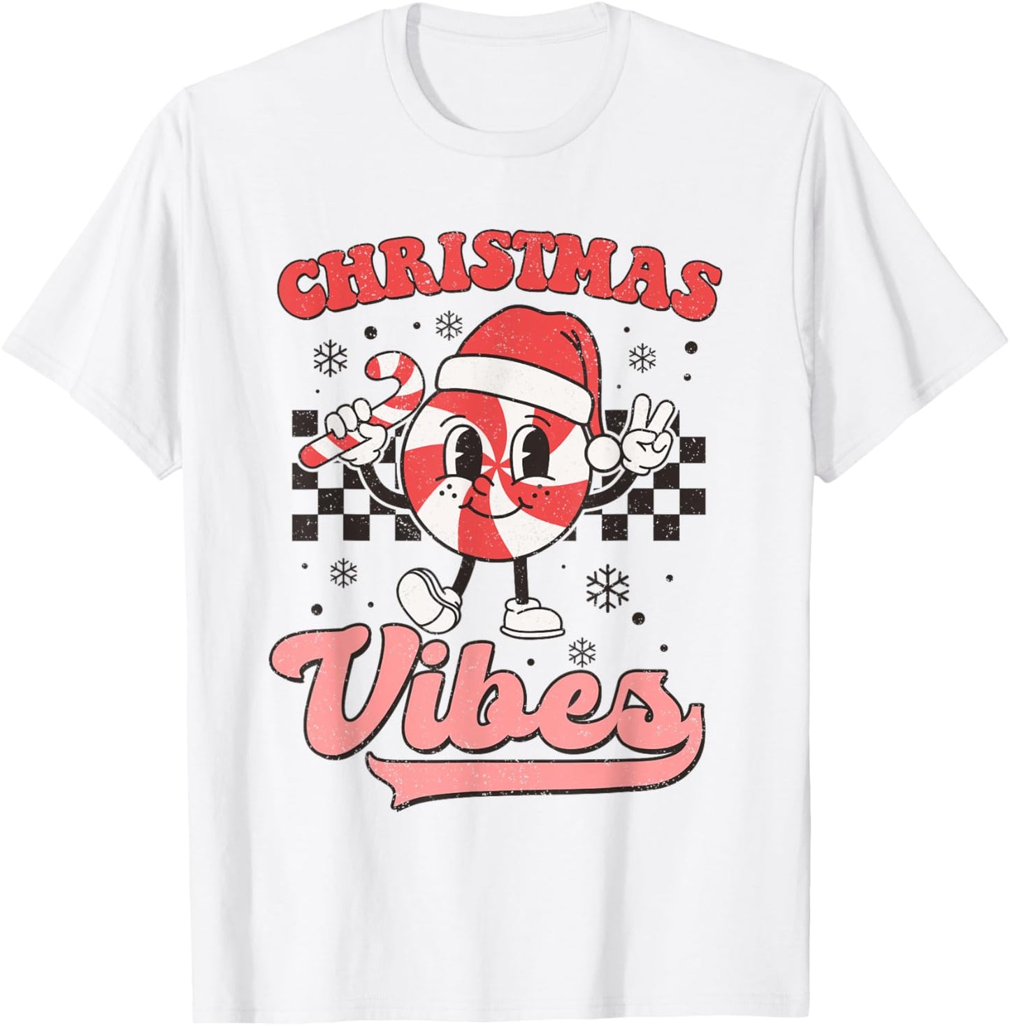 Groovy Christmas Vibes Candy Cane Xmas Teens Boys Girls Kids T-Shirt