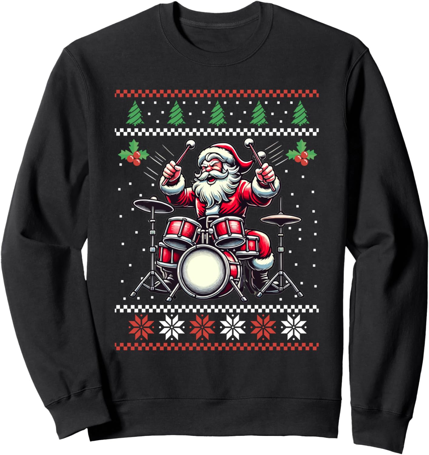 Drummer Santa Playing Drums Ugly Christmas Sweater Xmas Sweatshirt