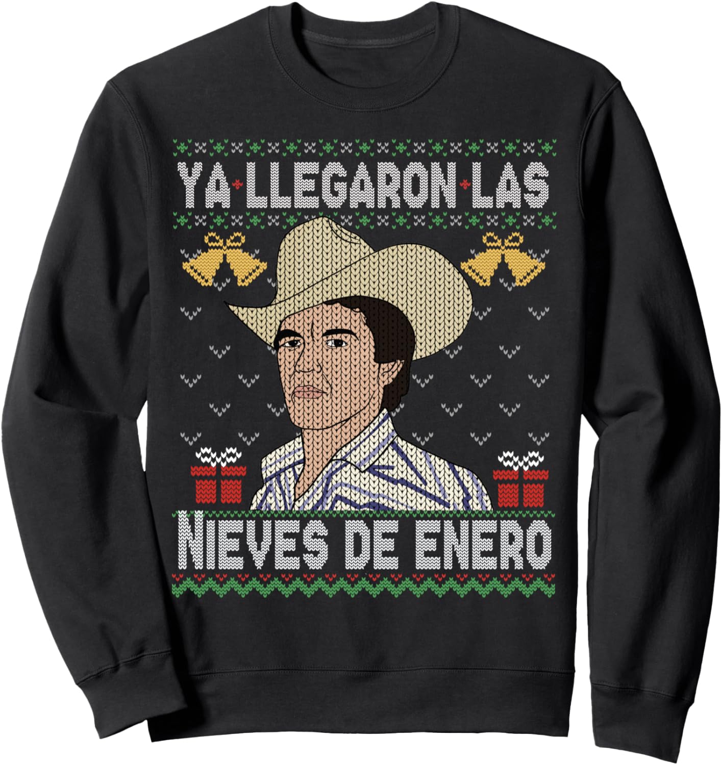 Feliz Navidad Spanish Las Nieves de Enero El Rey del Corrido Mexican Christmas Sweatshirt - Unisex-Adults, Black, Small