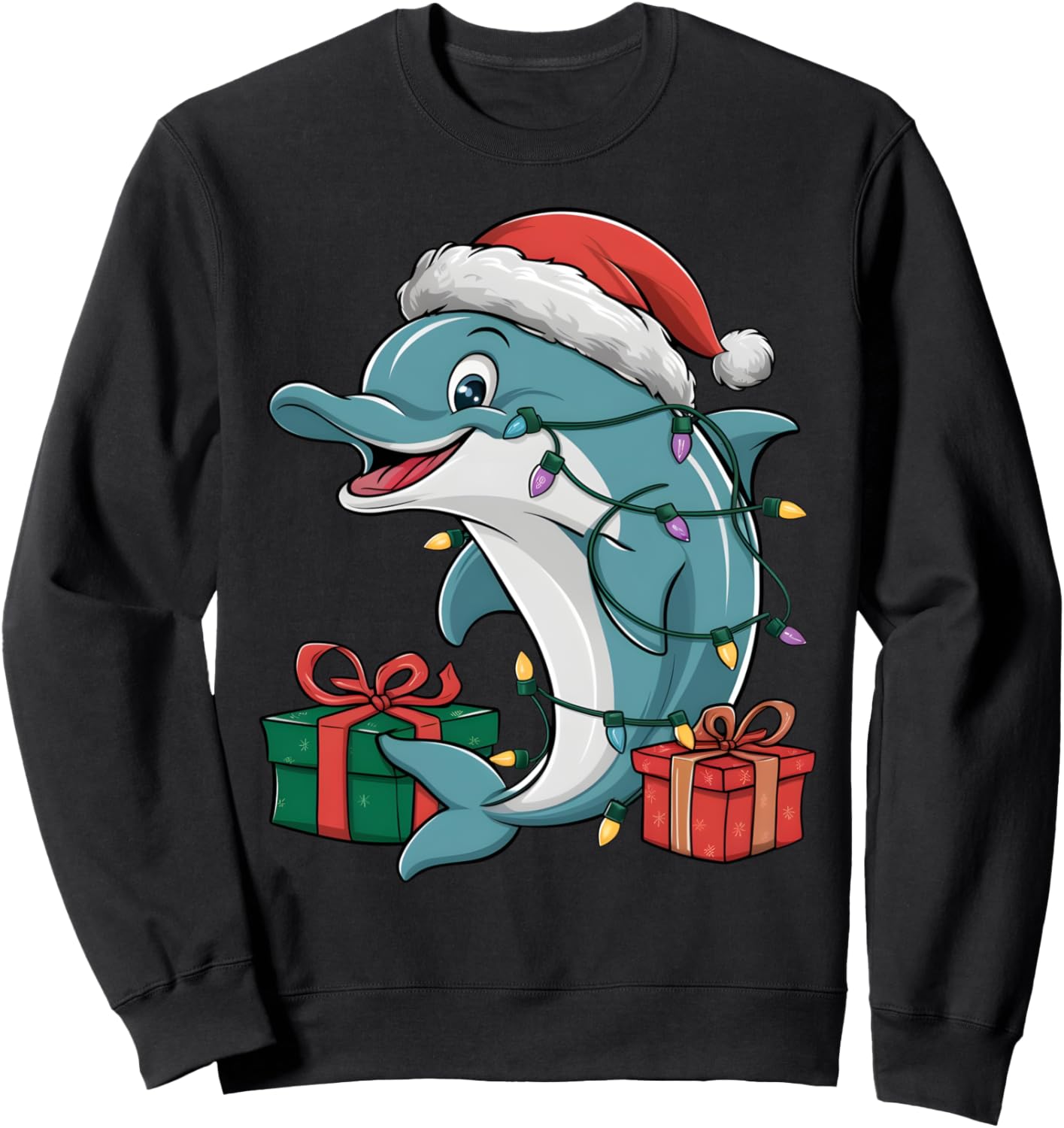 Dolphin Xmas Lighting Santa Hat Dolphin Christmas Sweatshirt