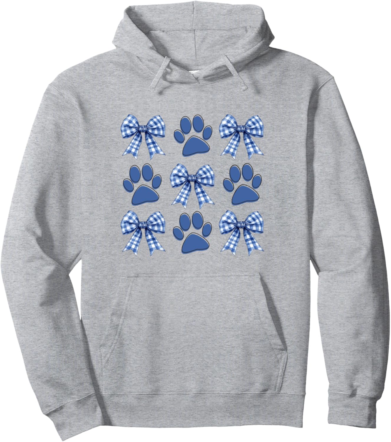 Dog Paws and Coquette Bows Cute Blue Plaid and Gingham Retro Pullover Hoodie