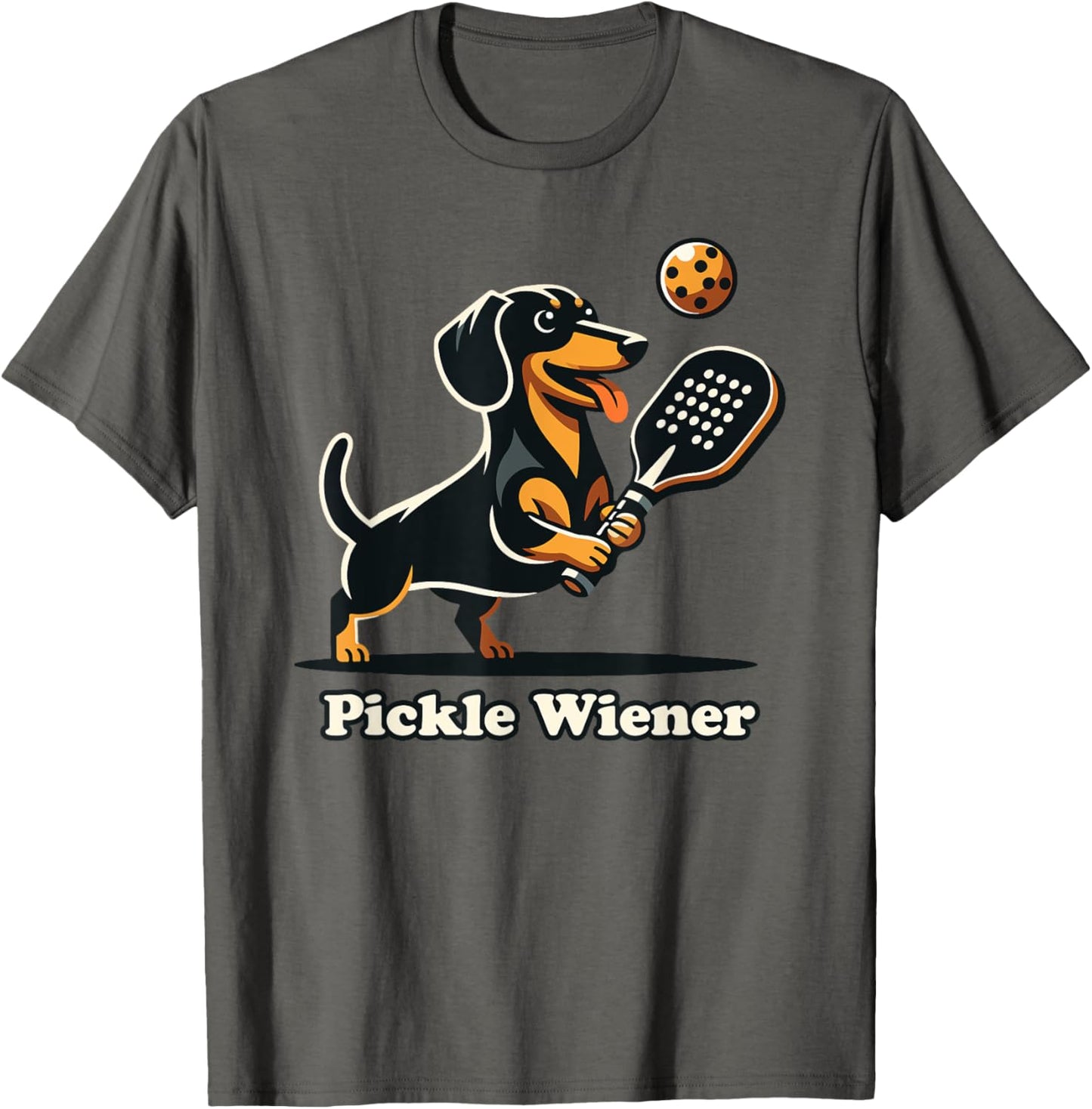 Dog Playing Pickleball Pickle Wiener Dog Dachshund Funny T-Shirt