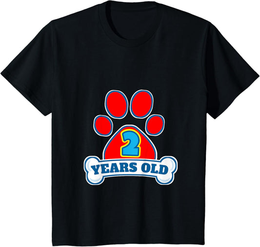 2 Year Old 2nd Birthday Paw Themed Party Boys Girls T-Shirt