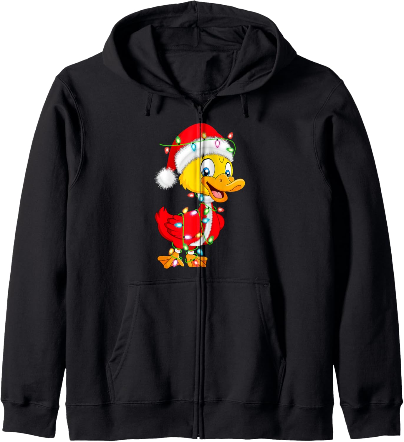 Duck Christmas Lights Santa Costume Cute Animal Xmas Zip Hoodie