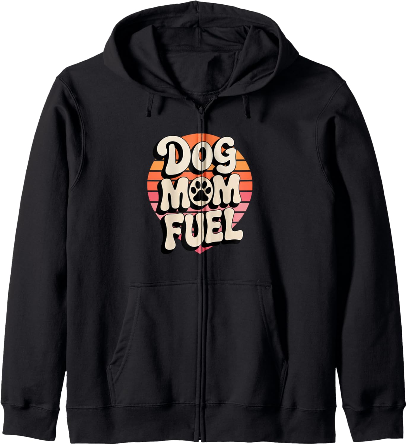 Dog Mom Fuel Retro Heart with Paw Sunset Fur Mama Canine Pet Zip Hoodie