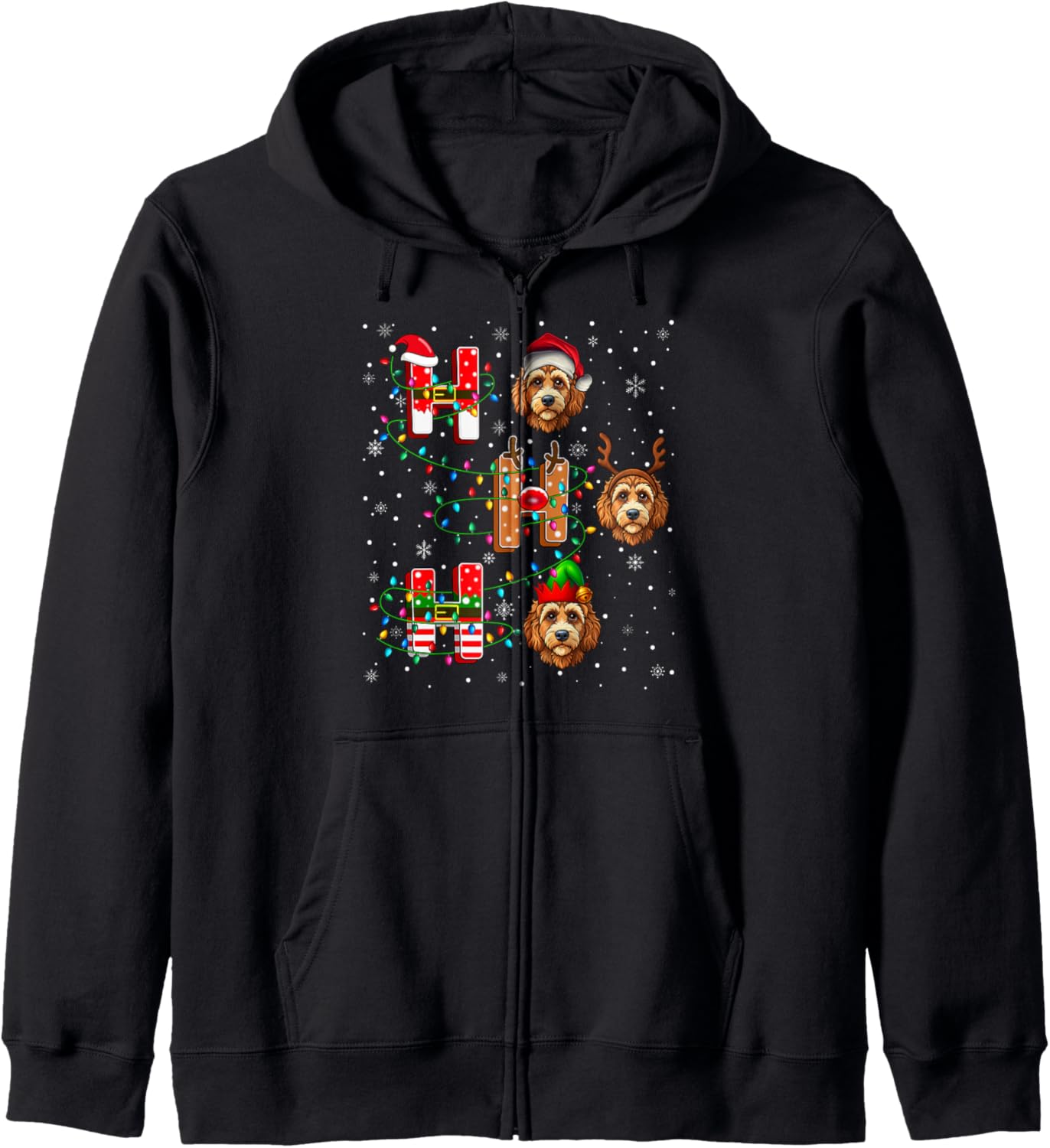Ho Ho Santa Reindeer Hat Elf Matching Labradoodle Dog Xmas Zip Hoodie