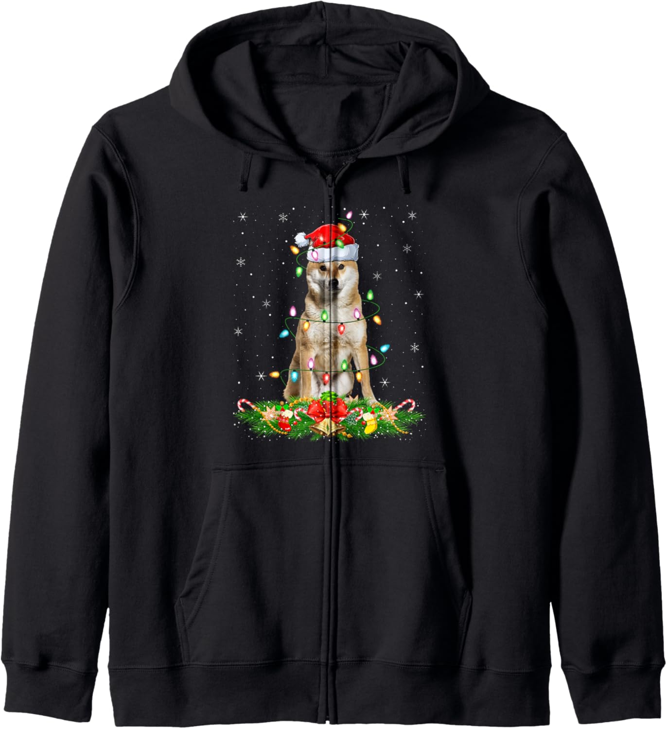 Akita Dog Christmas Lights Funny Santa Hat Xmas Zip Hoodie