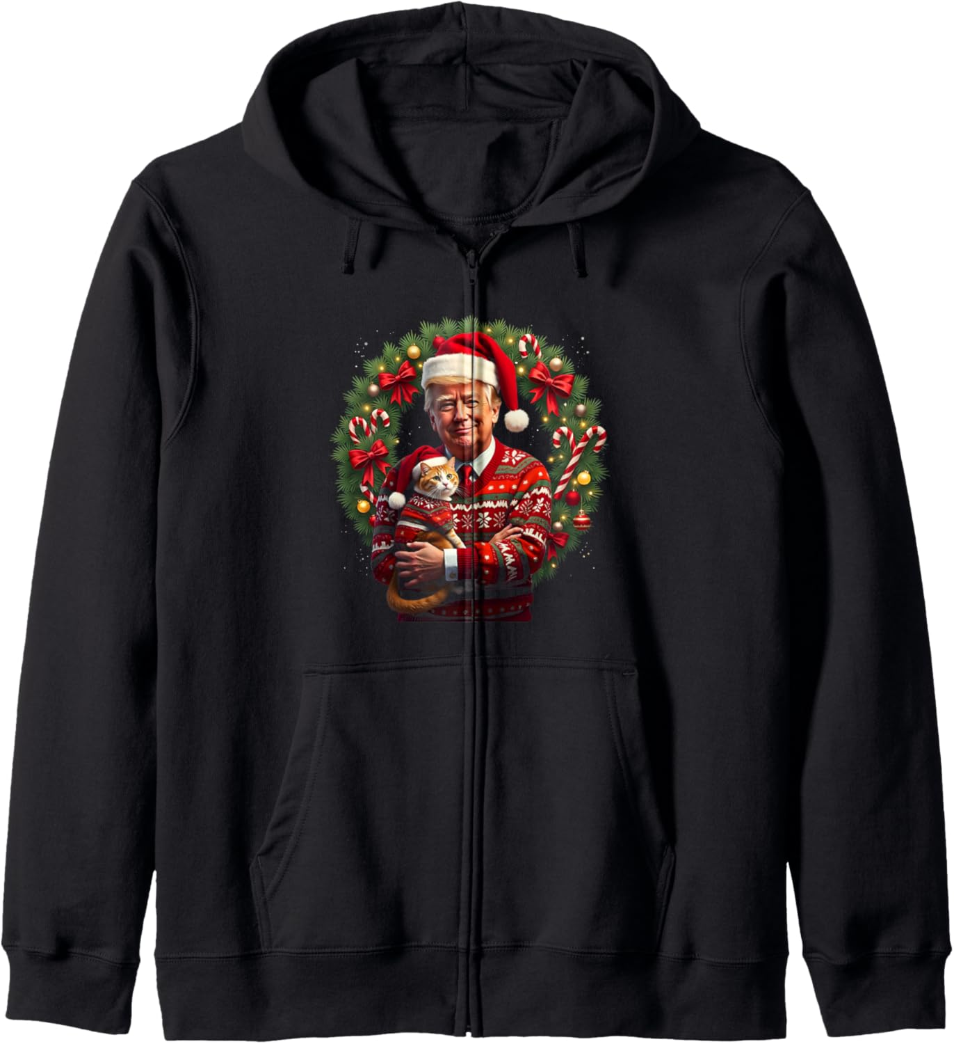 Donald Trump Christmas Sweater Funny Trump For Cat Ugly Xmas Zip Hoodie
