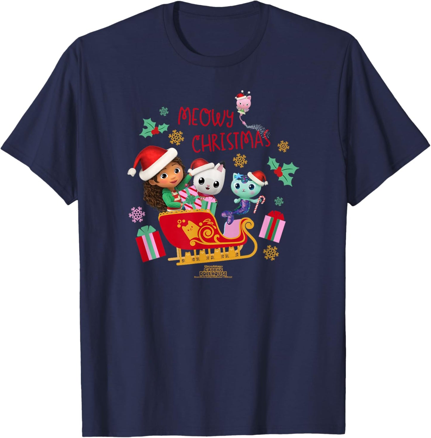 DreamWorks Gabby’s Dollhouse Meowy Christmas Sleigh T-Shirt