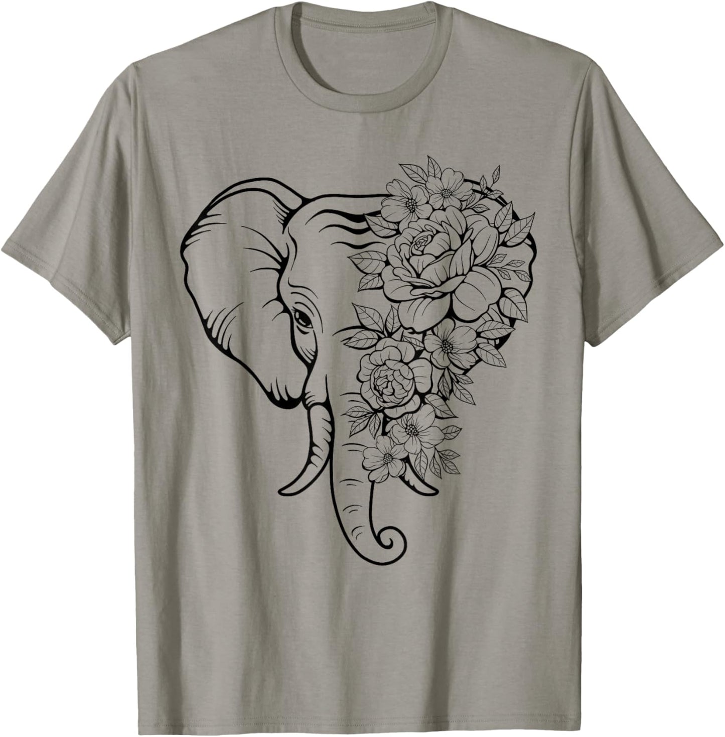 Elephant with Flowers For Men Women Elephants Animal Lovers T-Shirt