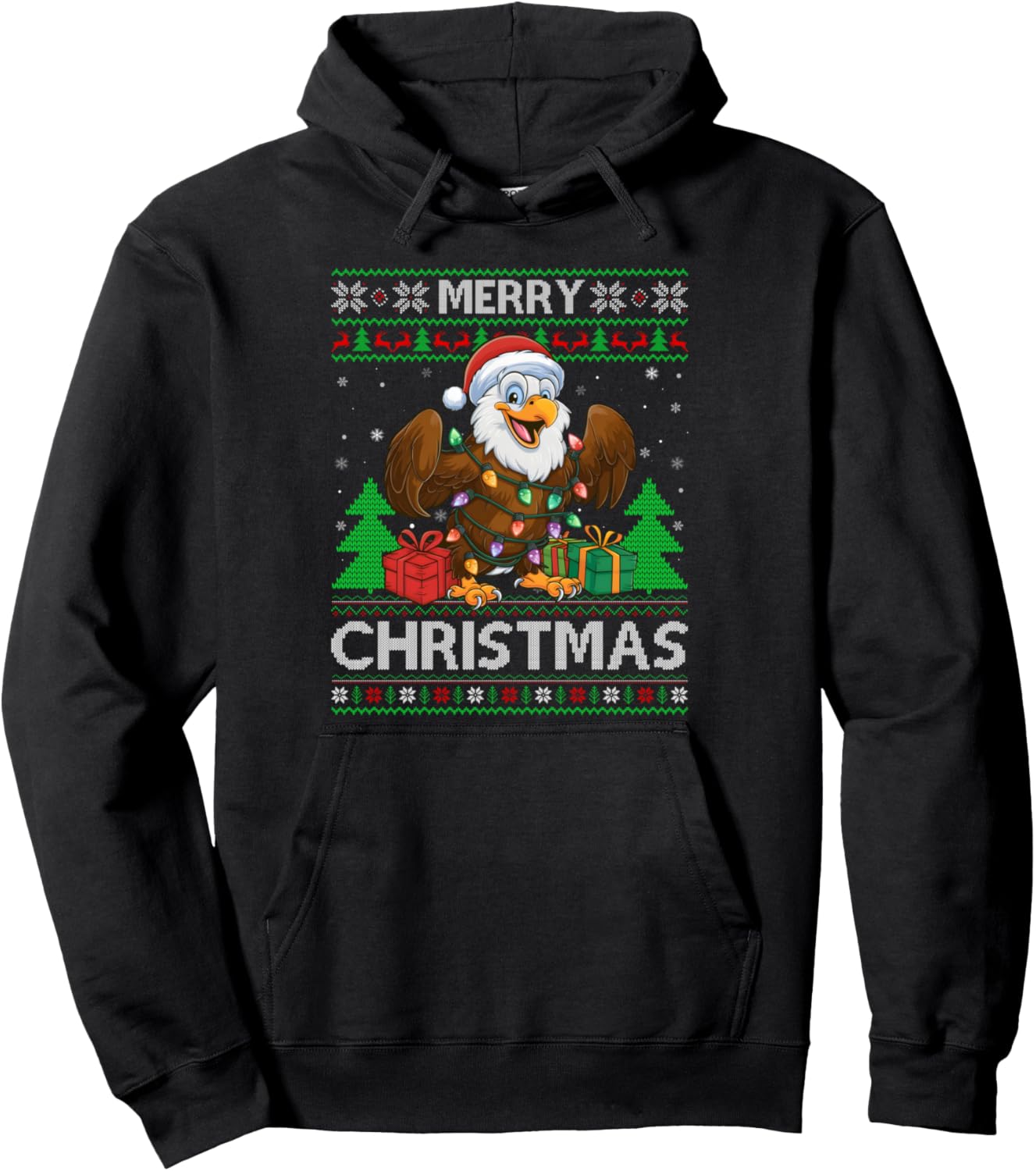 Eagles Ugly Xmas Sweater Style Lights Santa Eagle Christmas Pullover Hoodie