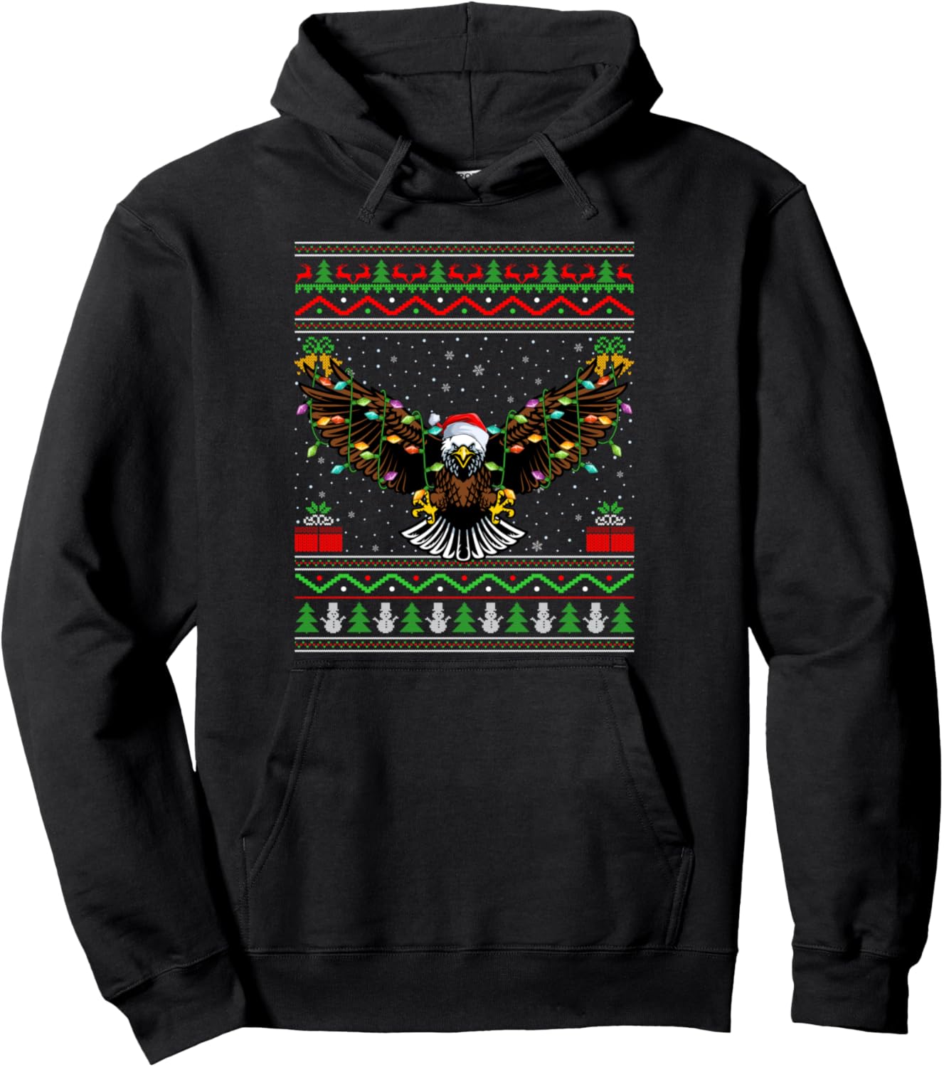 Eagle Bird Christmas Lights Santa Ugly Sweater Xmas Pullover Hoodie