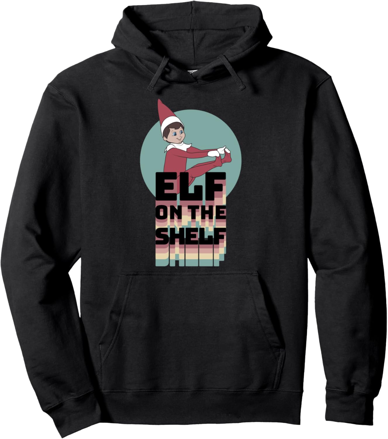 Elf on the Shelf Christmas Retro Rainbow Stacked Text Logo Pullover Hoodie