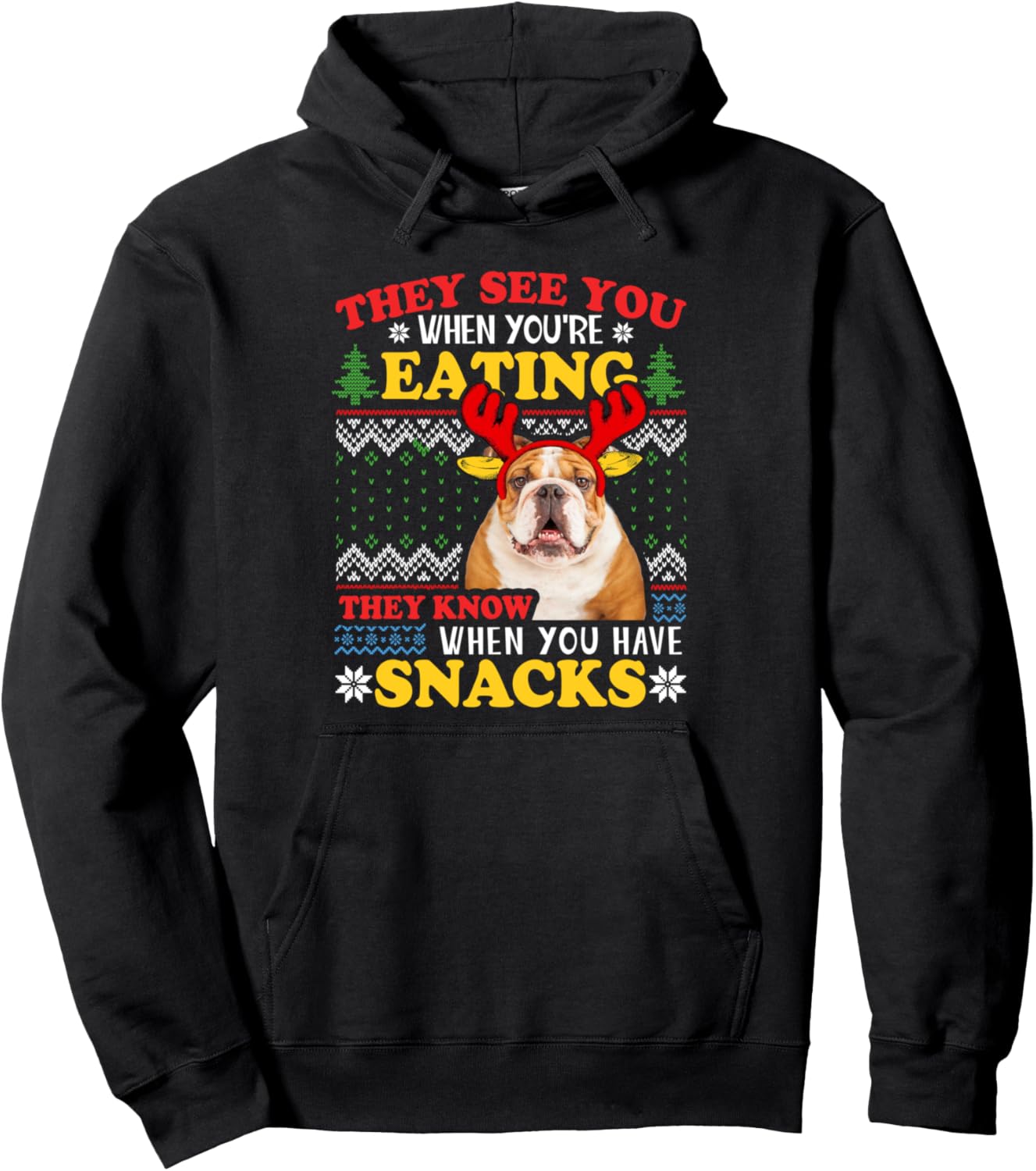 English Bulldog Ugly Christmas Hoodie Dog Lover Xmas Gift Pullover Hoodie
