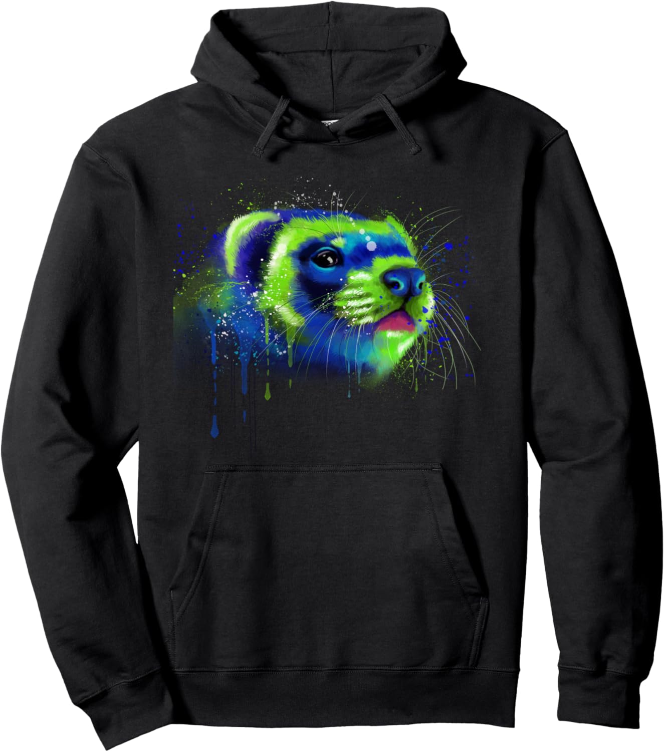 Ferret Face Graphics Hand Drawn Splash Art Ferret Pet Lover Pullover Hoodie
