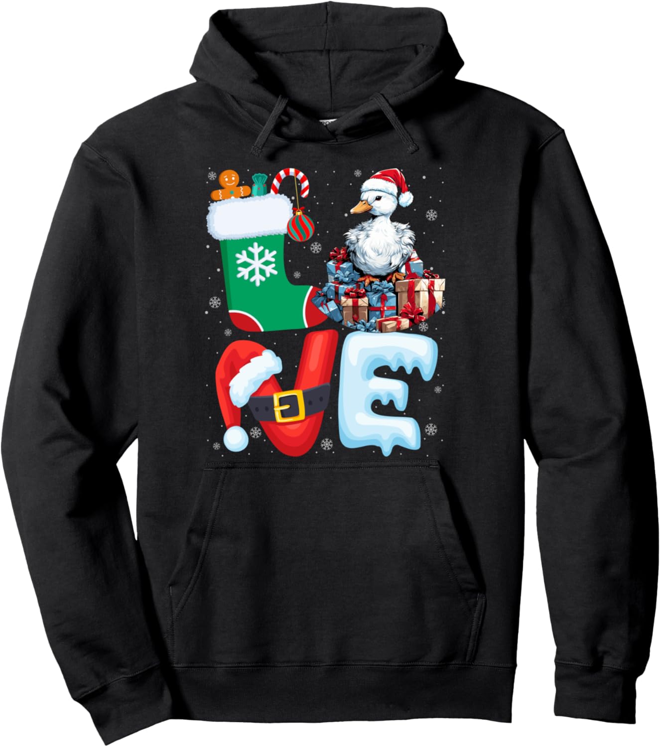 Duck Christmas Shirt Duck Lover Santa Hat Xmas Pullover Hoodie