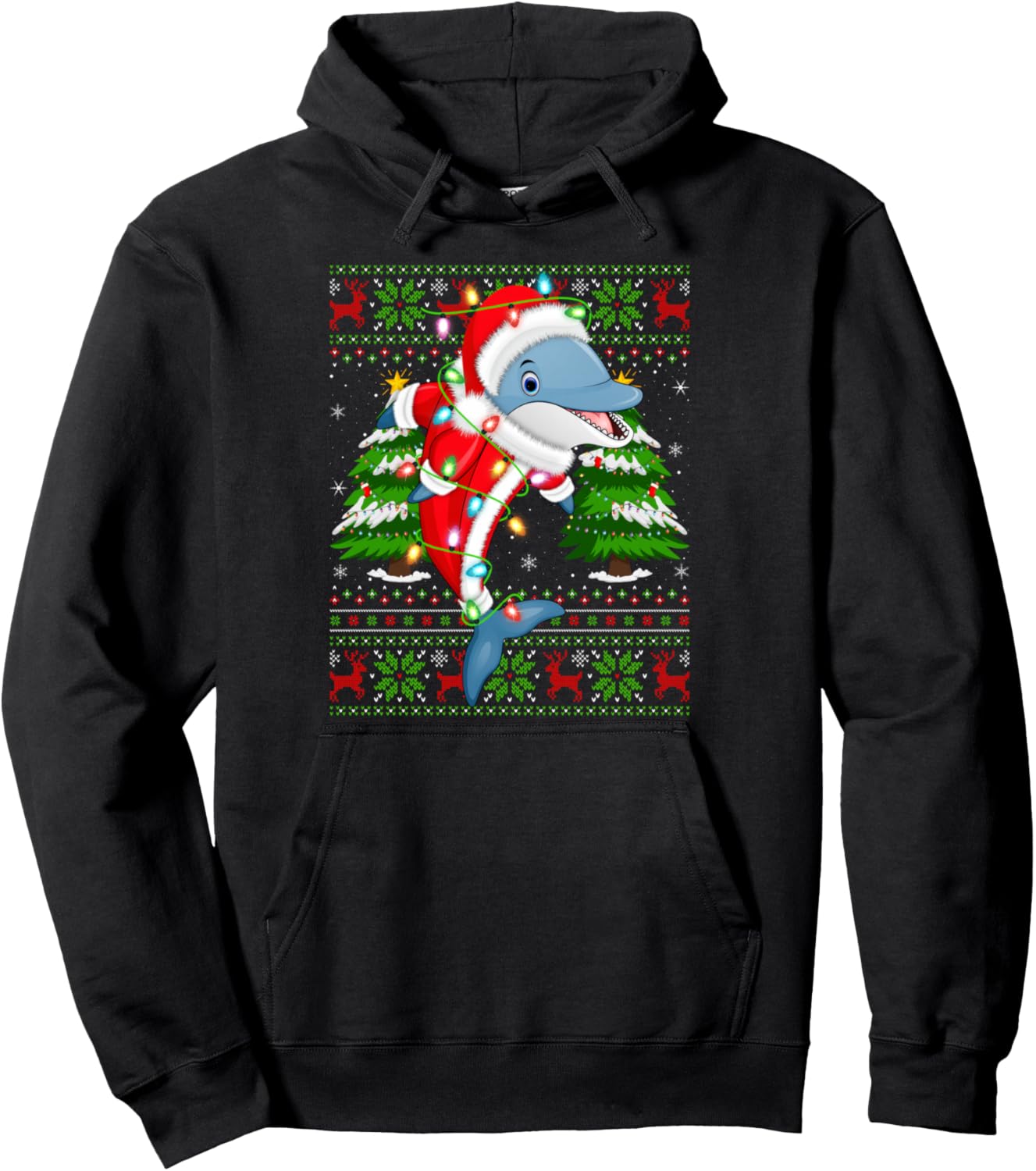 Dolphin Christmas Lights Santa Costume Ugly Xmas Sweaters Pullover Hoodie