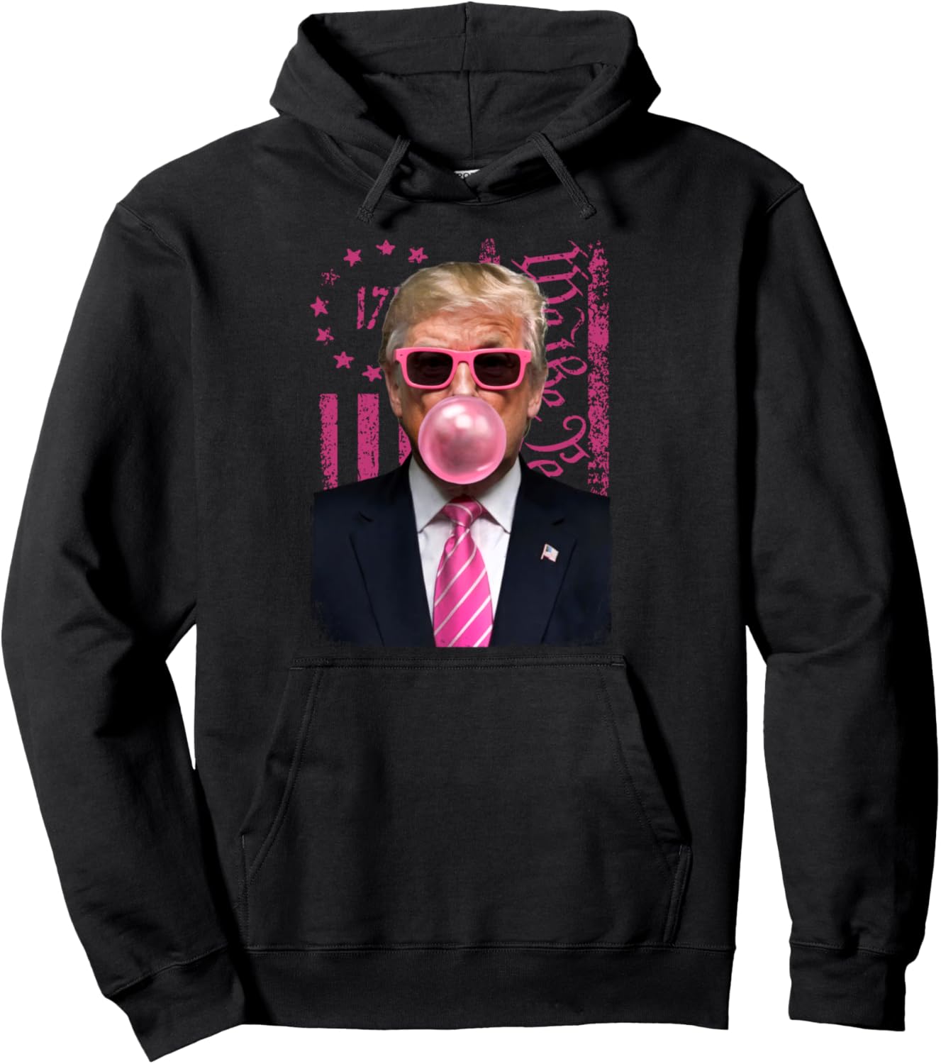 Donald Trump Pink Bubblegum Satire - Pop Art with USA Flag Pullover Hoodie