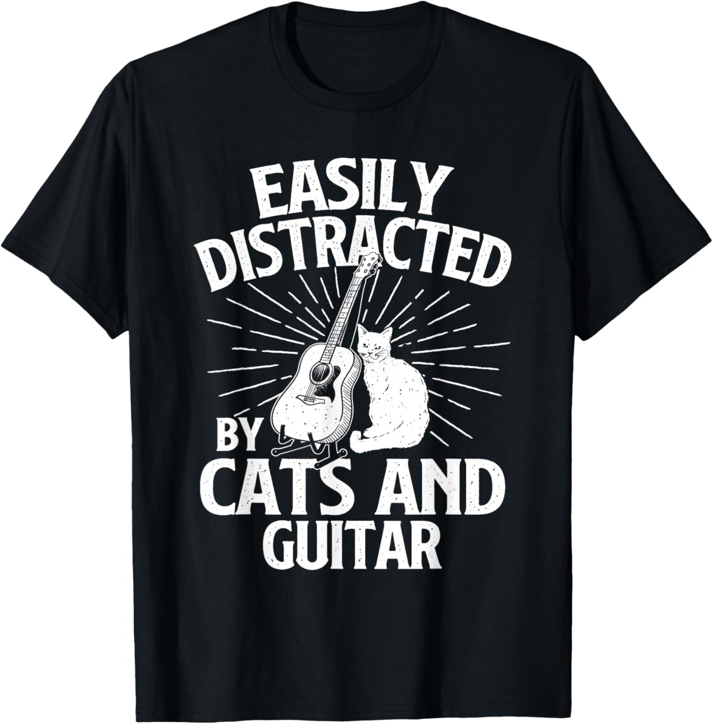 Easily Distracted By Cats And Guitar - Music Animal Lover T-Shirt