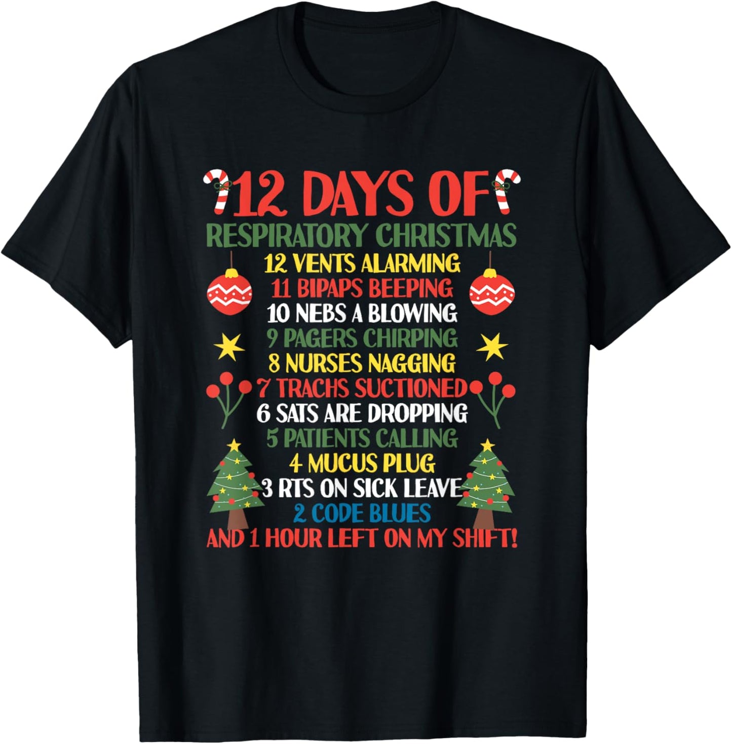12 Days Of Respiratory Therapist Christmas Funny RT Xmas T-Shirt