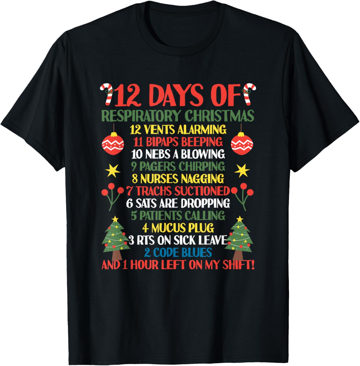 12 Days Of Respiratory Therapist Christmas Funny RT Xmas T-Shirt