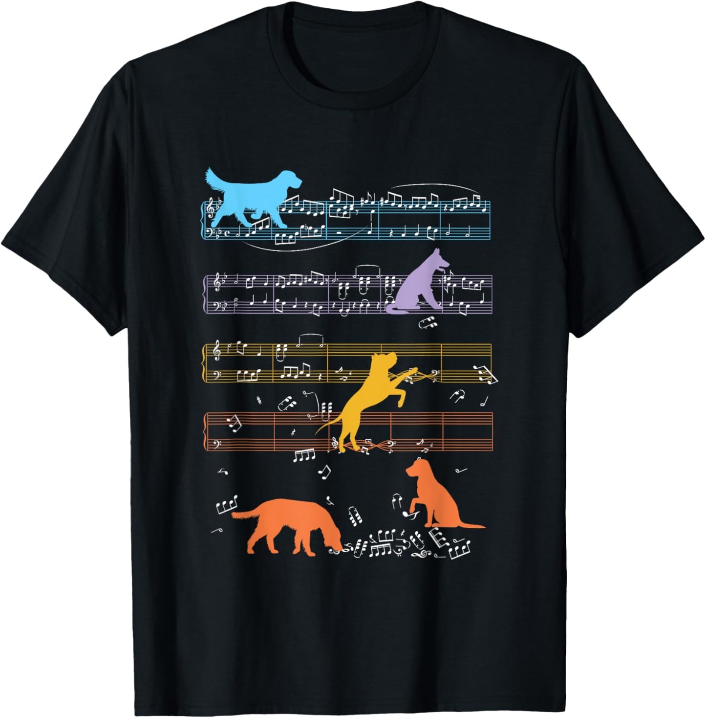 Dogs Playing With Sheet Music Notes - Music Teacher T-Shirt