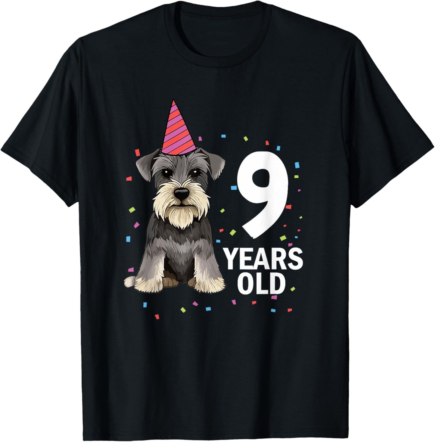 9 Years Old Birthday Schnauzer Dog Lover Puppy 9th Party Kid T-Shirt