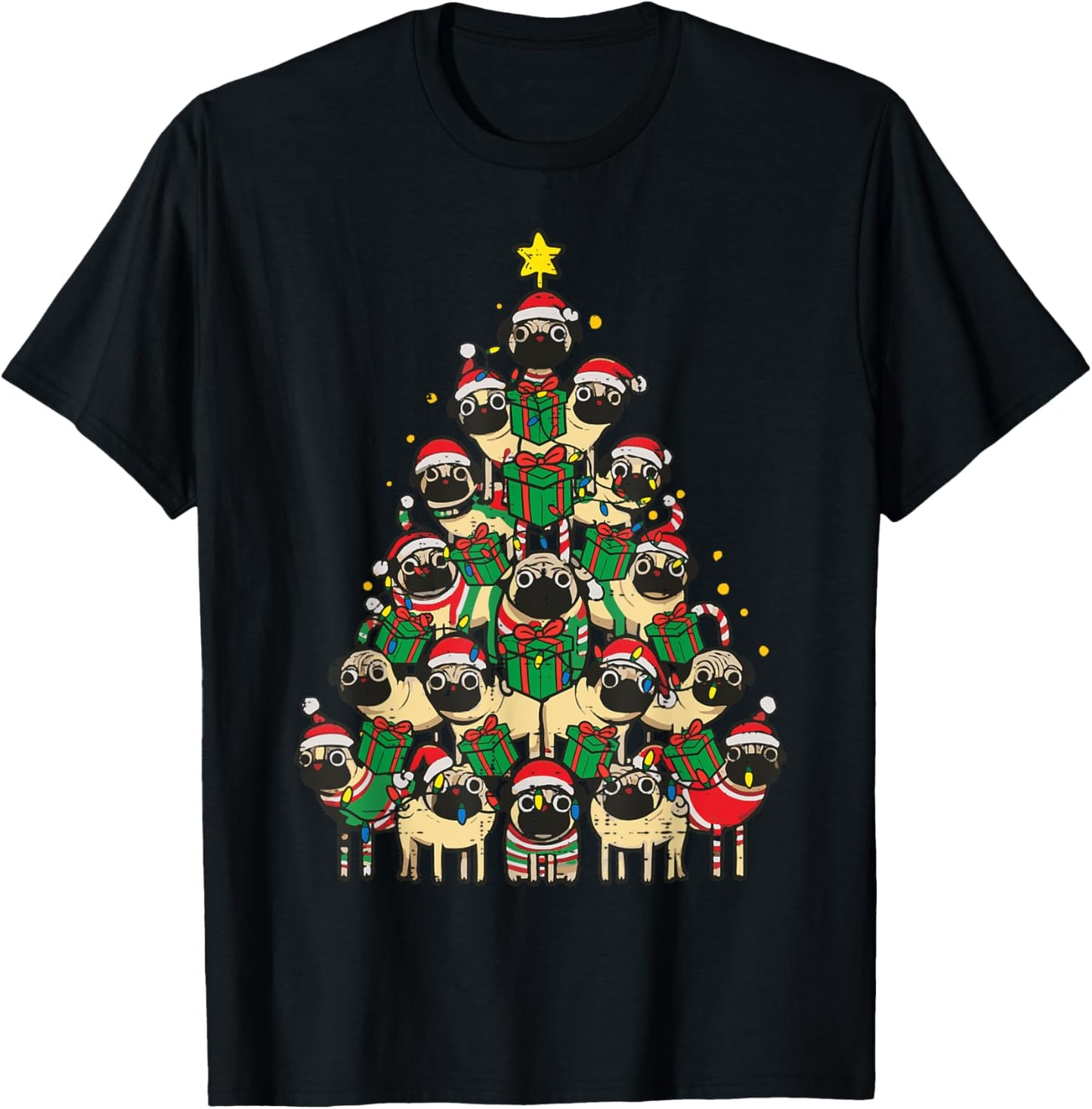 Dog Pugs Christmas Tree Cute Xmas Boys Girls Kids Women Men T-Shirt