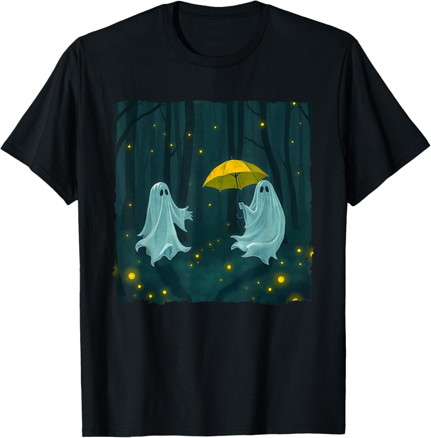 Floral Ghost Holds Umbrella Couple Spooky Season Women Men T-Shirt