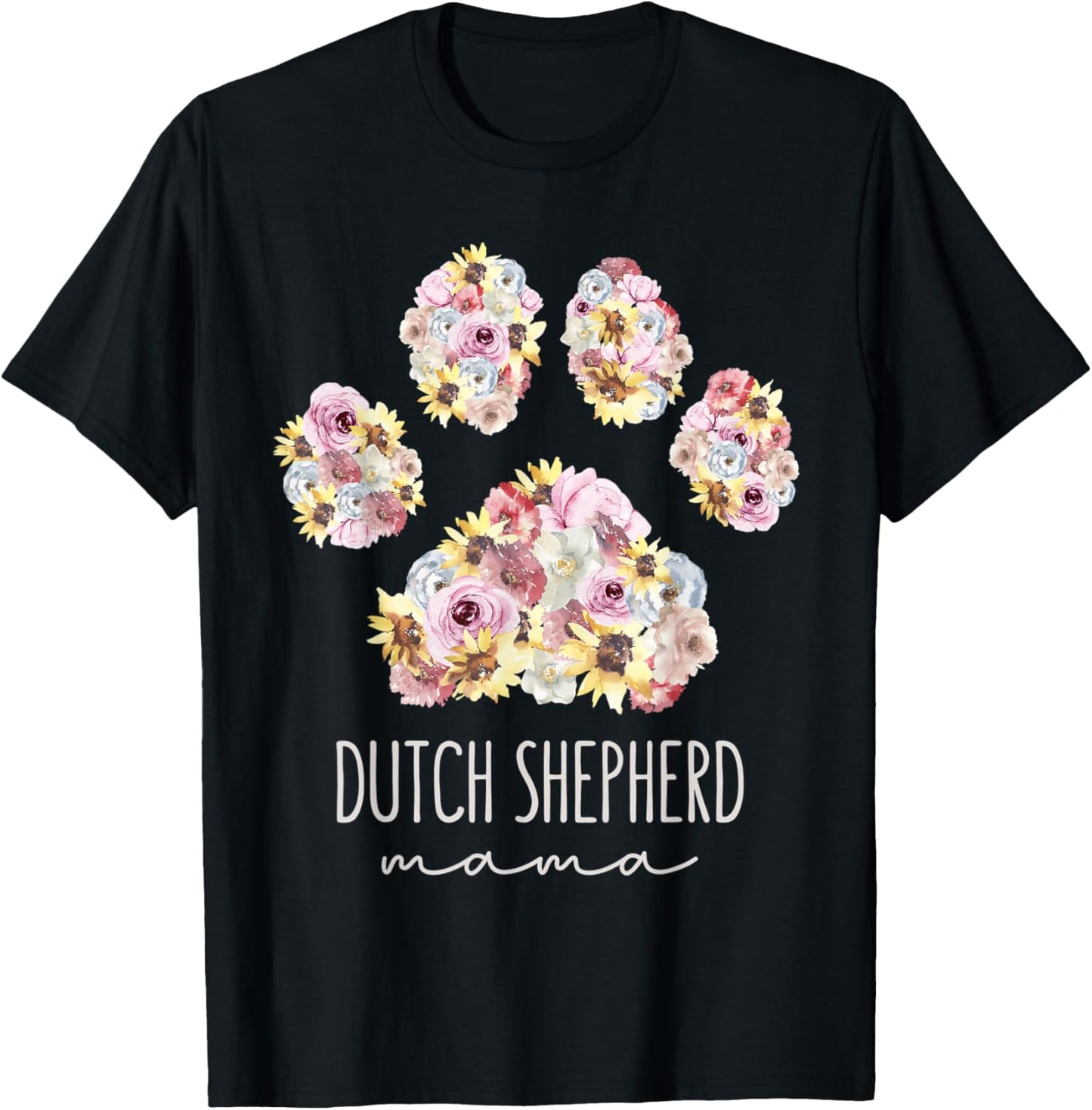Dutch Shepherd Mama Floral Paw Dog Mom T-Shirt