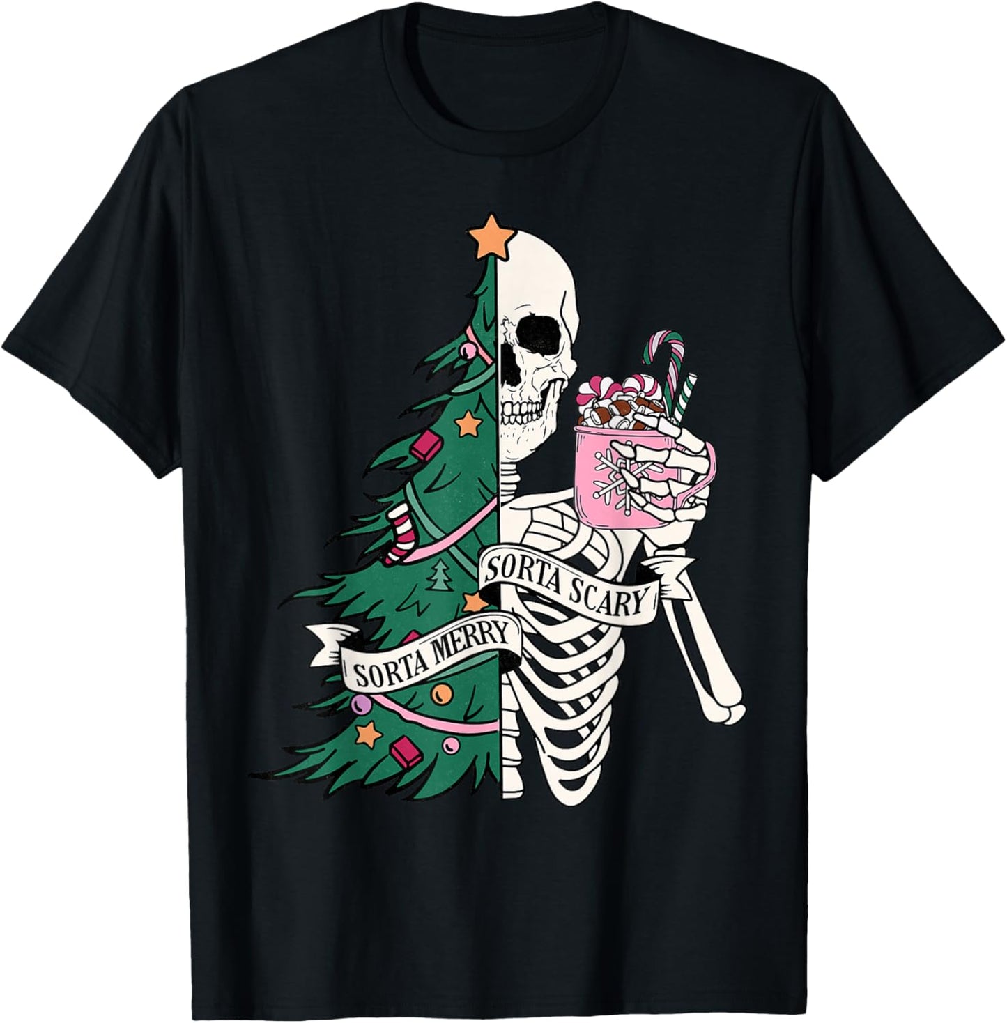 Funny Christmas Sorta Merry Sorta Scary Skeleton Xmas Tree T-Shirt