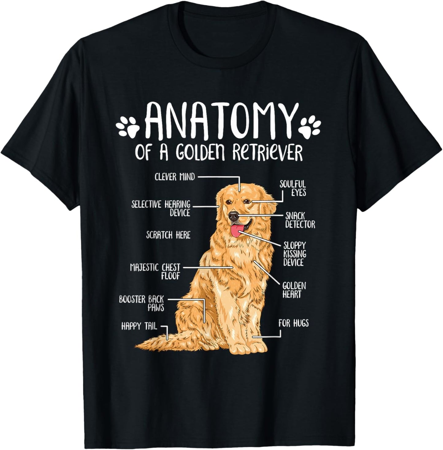 Funny Anatomy Golden Retriever Dog Lover Men Women Girls Kids T-Shirt