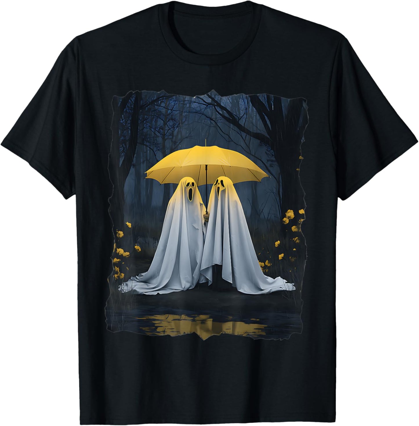 Floral Ghost Holds Umbrella Couple Spooky Season Women Men T-Shirt