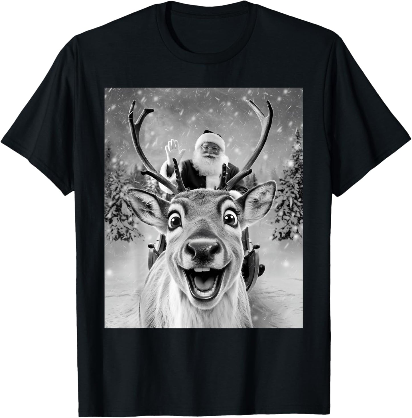Funny Reindeer Selfie Santa Christmas Gifts Men Women Kid T-Shirt