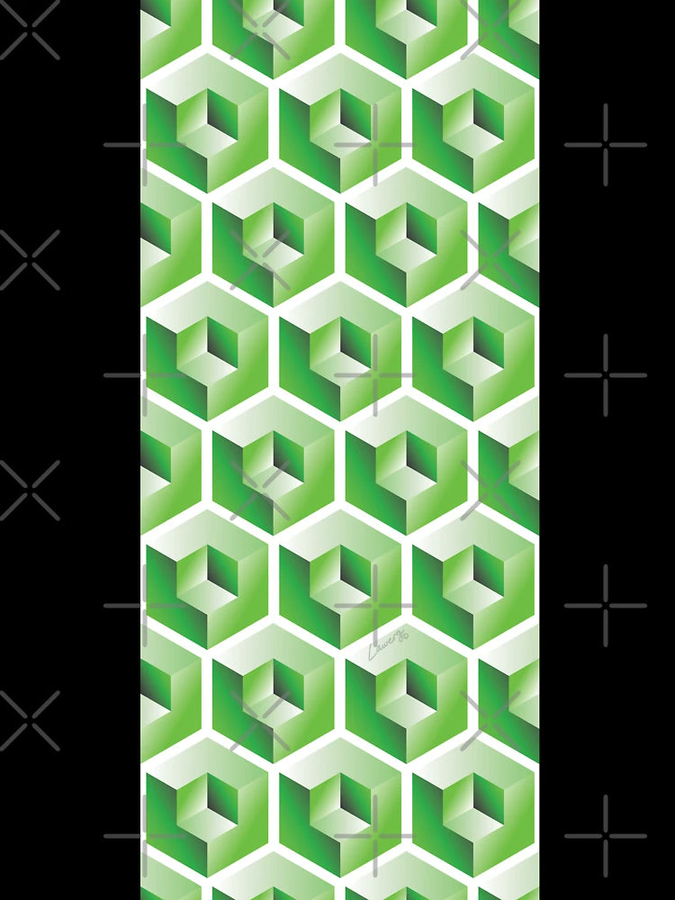 3D GREEN 'CUBE in CUBE' GEOMETRIC PATTERN ILLUSION on White Background (Cube v3 GREEN on WHITE) ©