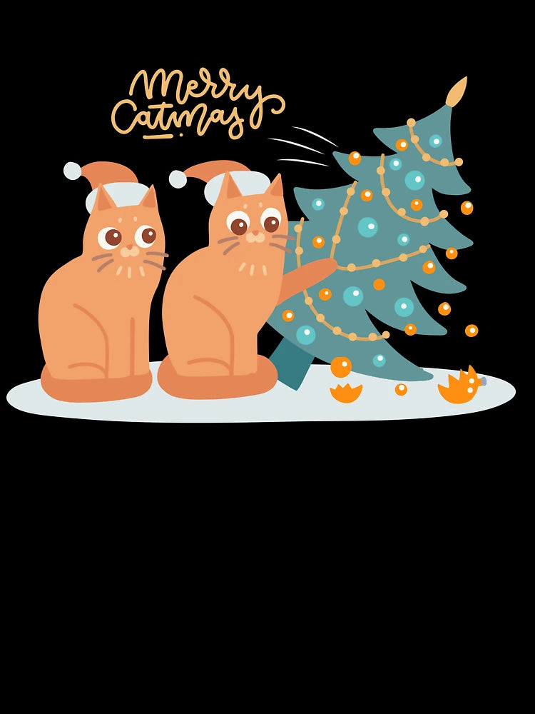 Merry Catmas Two Cats Christmas Cat Funny Cat Pushing Christmas Tree Over