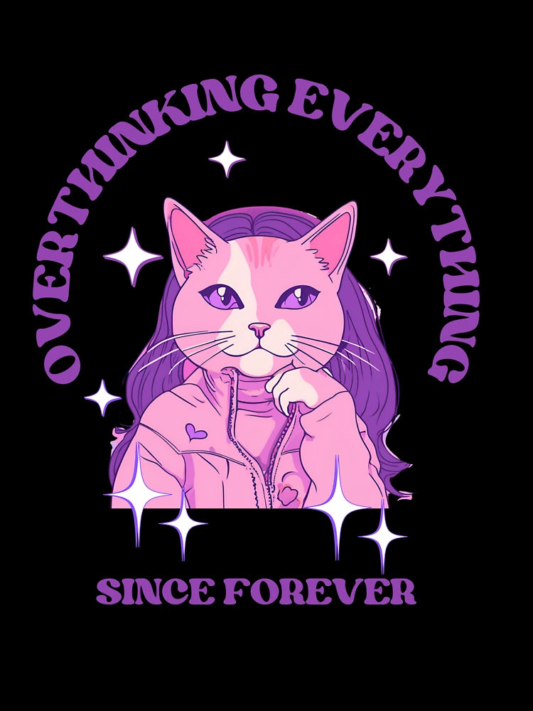 Overthinking Feline in Pink and Purple