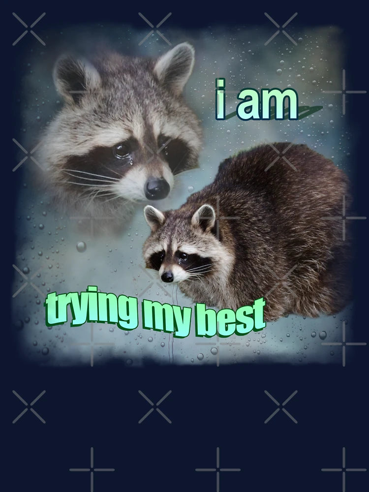 I am trying my best raccoon word art meme