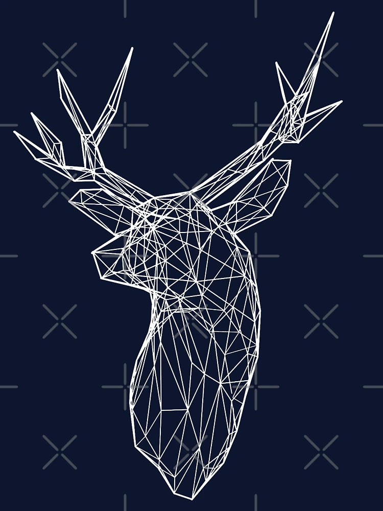 3D White Line Stag Deer Polygon Head