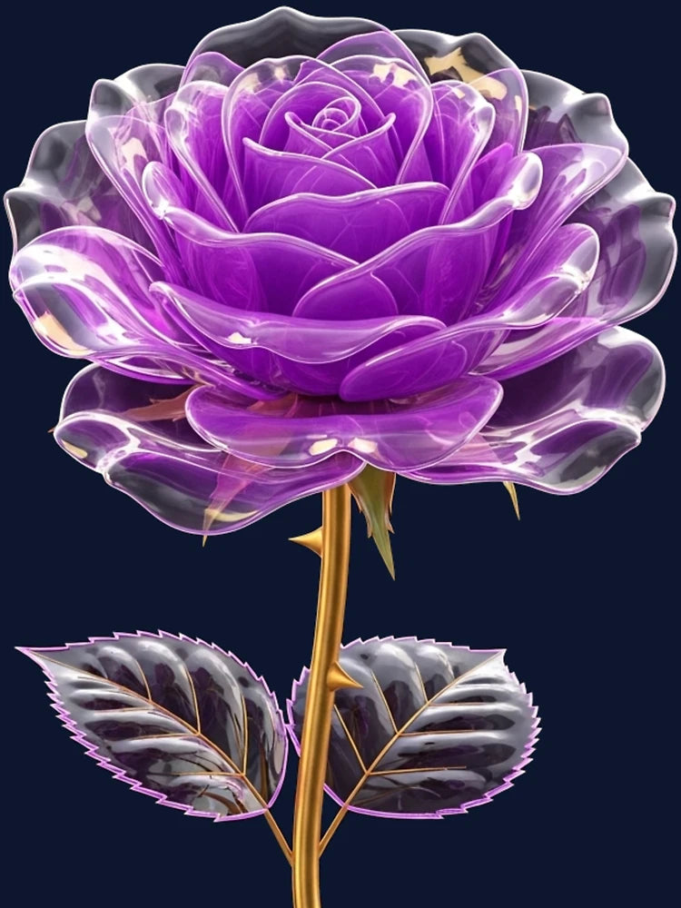 Elegant Purple Crystal Rose with Golden Stem