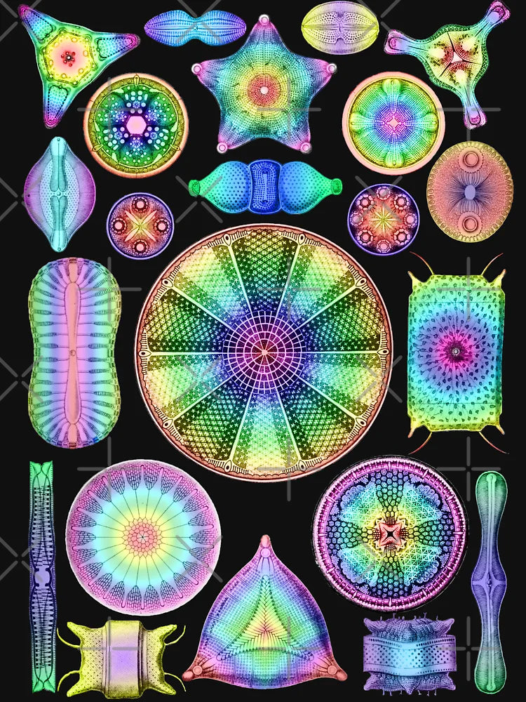 Ernst Haeckel Rainbow Diatoms on Black