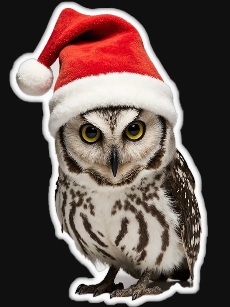 Adorable Owl Wearing a Santa Hat