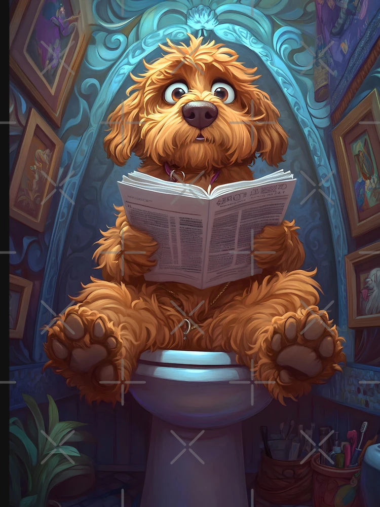 Goldendoodle Dog Reading News Toilet Gallery Vibe