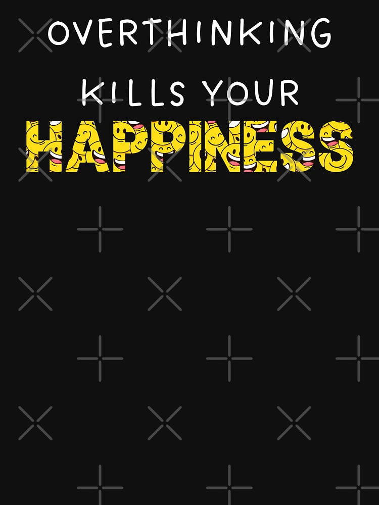 Overthinking Kills Your Happiness, letters filled with Yellow Smileys pattern