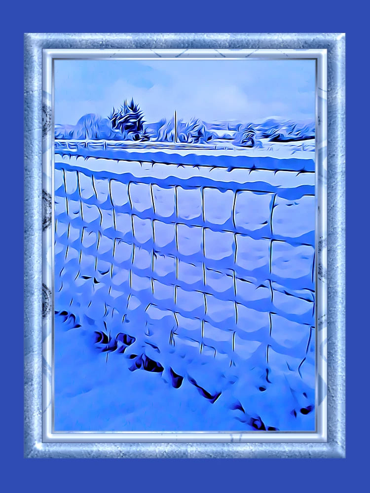 Fence blanketed under snow