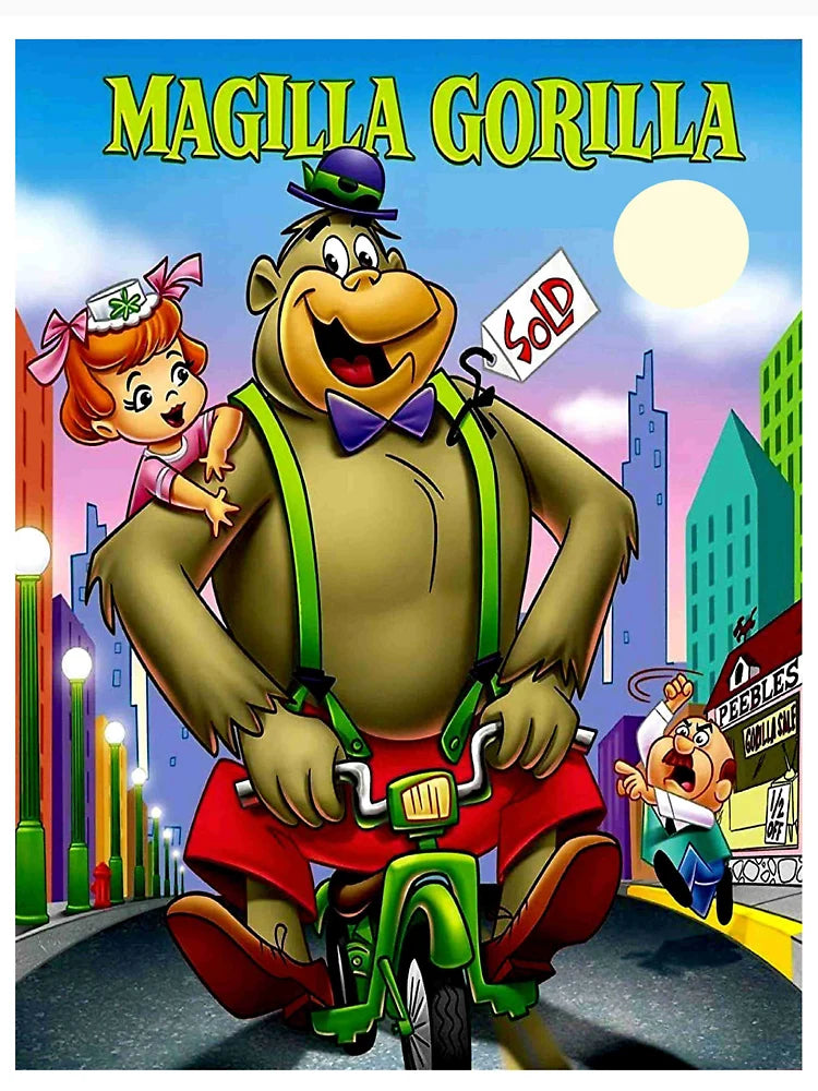 MAGILLA GORILLA : Vintage Cartoon Abstract Character on a Motorcycle Print