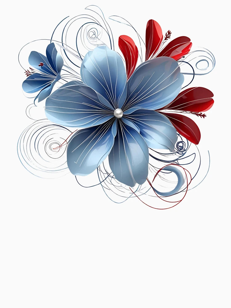 3D lacey blue & red flower