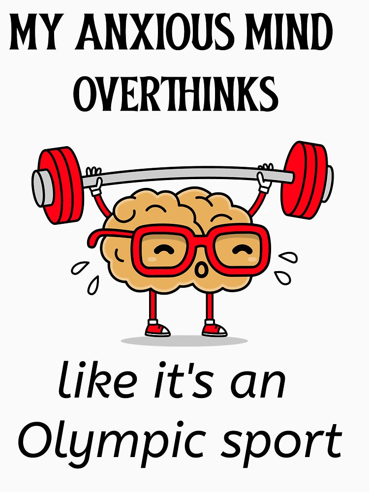 Overthinking anxious mind light coloured t-shirt.