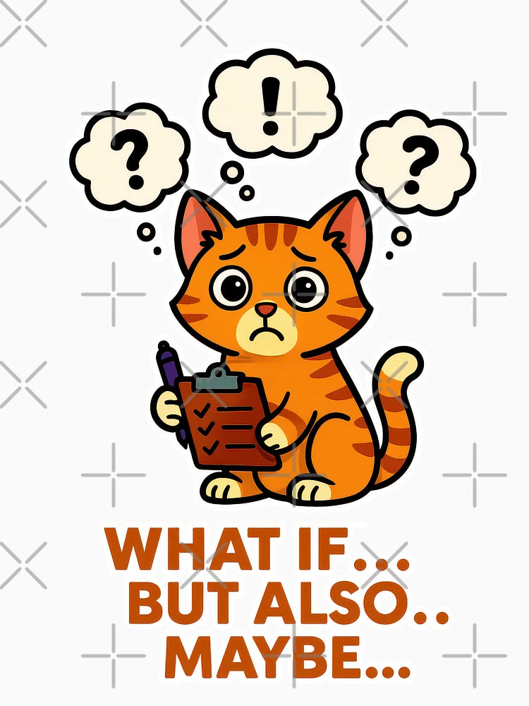 Overthinking Cat Anxiety - What If But Also Maybe Mental Health Humour Design